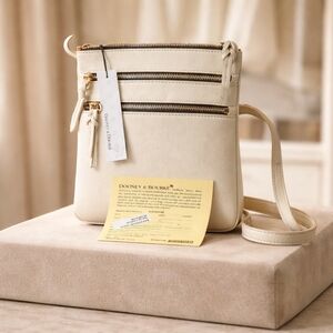 Dooney & Bourke Ivory Triple Zip Front Crossbody Bag NWT With Registration Card